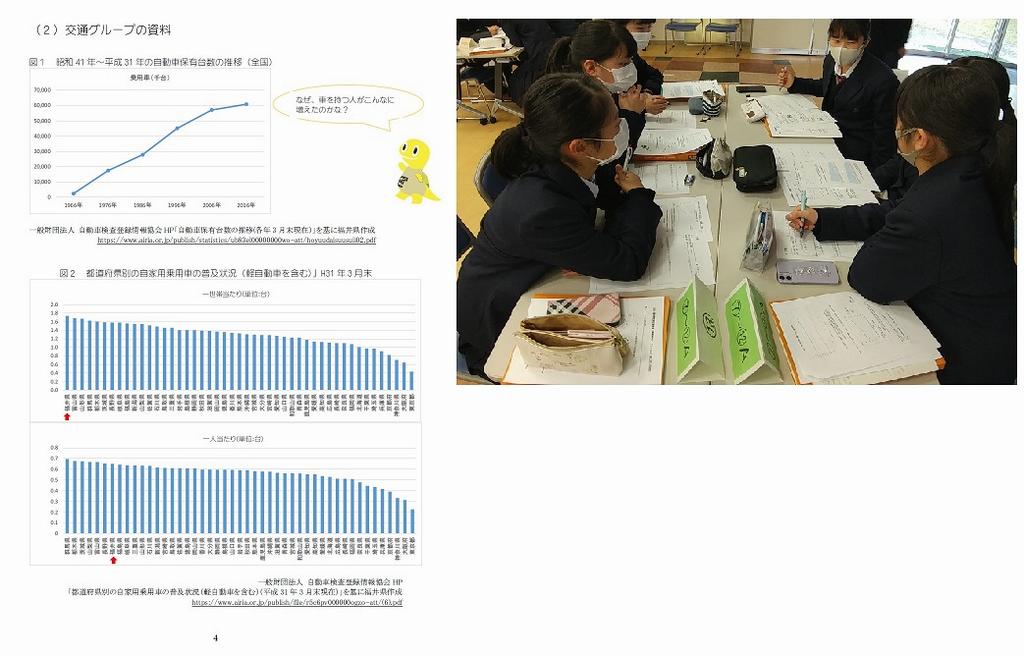 統計データ集の一部、グループワークの様子